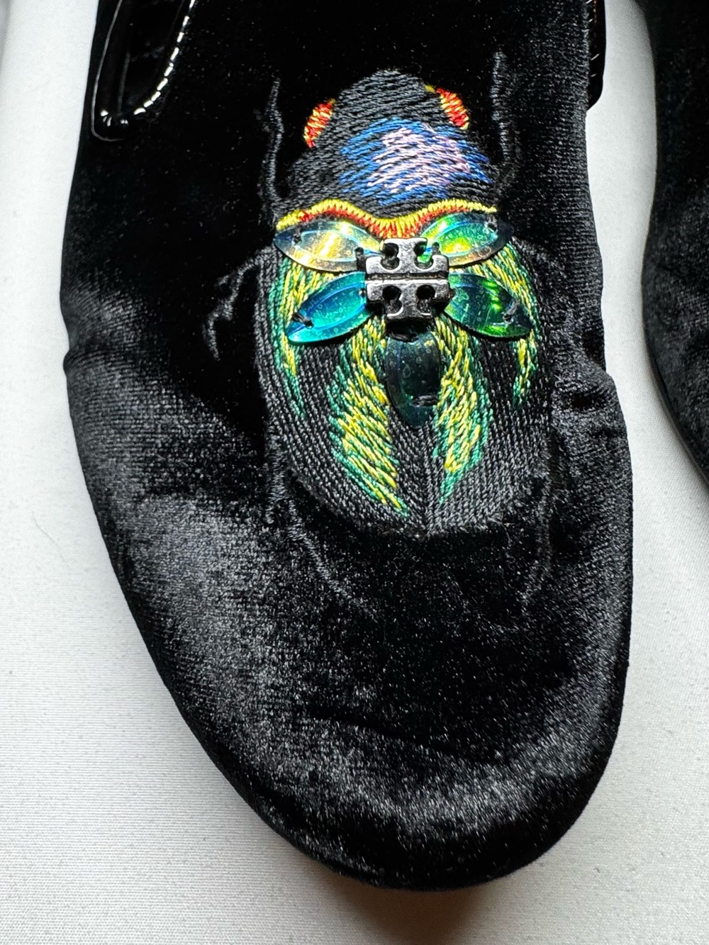 Tory Burch - Easton Black Velvet Embroidered Slip-On Loafers - 8.5 - Picture 9 of 16
